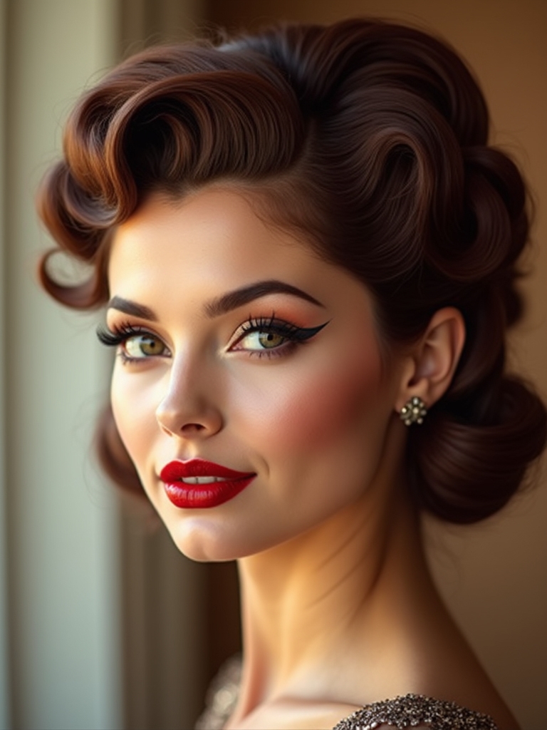 softened curls retro updo