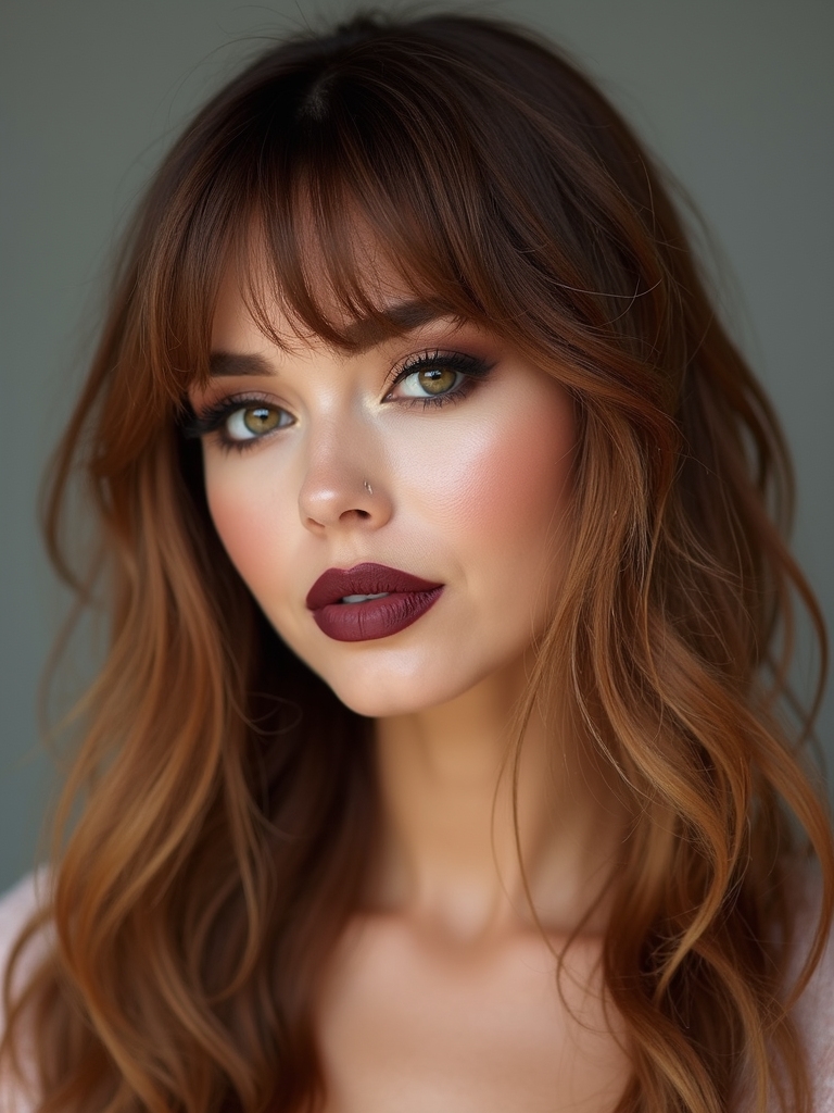 softly layered textured curtain bangs