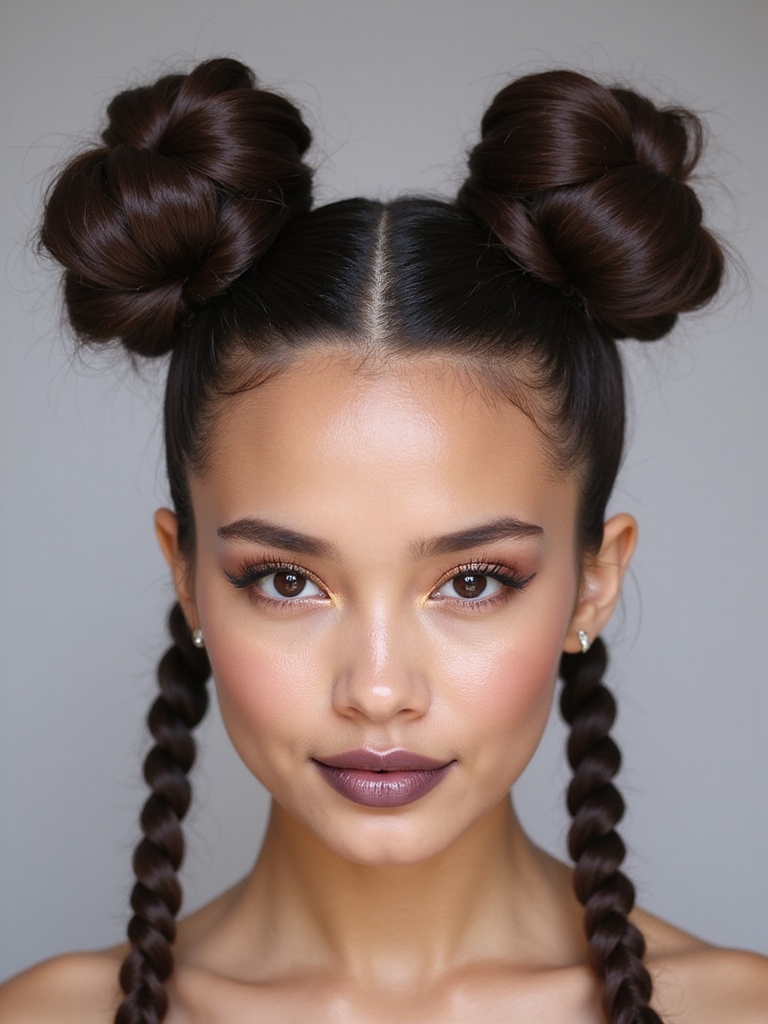 space buns with braids