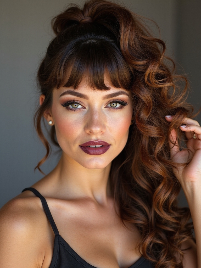 spiral curls with bangs