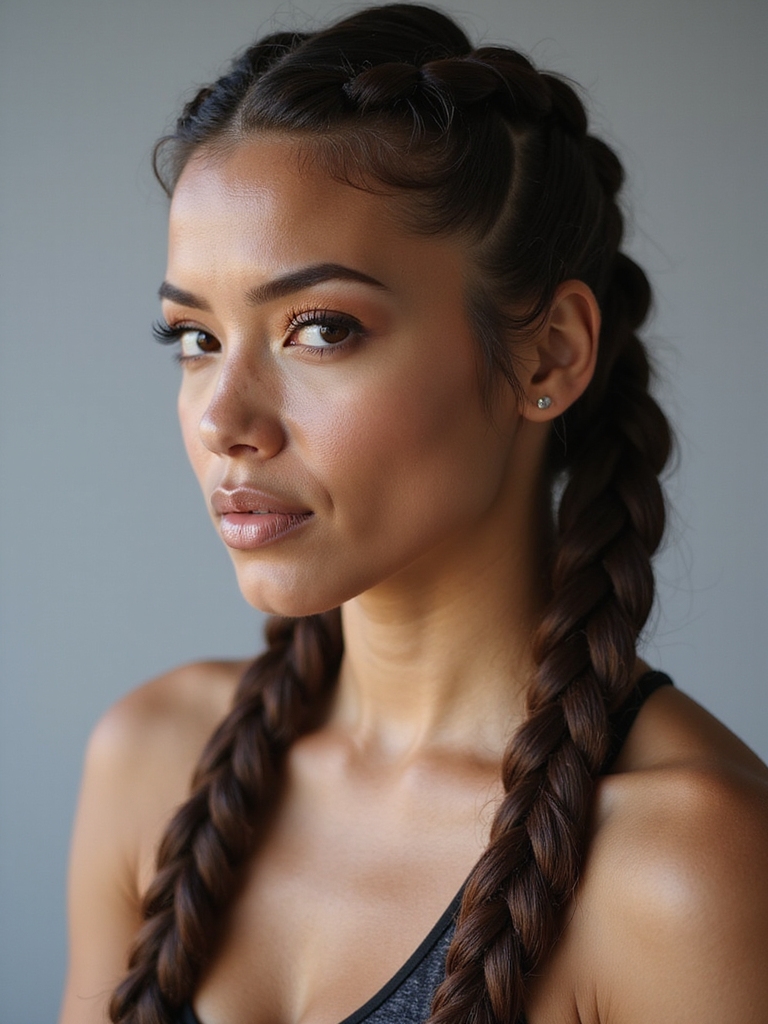 sporty tight double braids