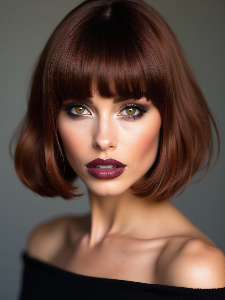 stacked bob with bangs