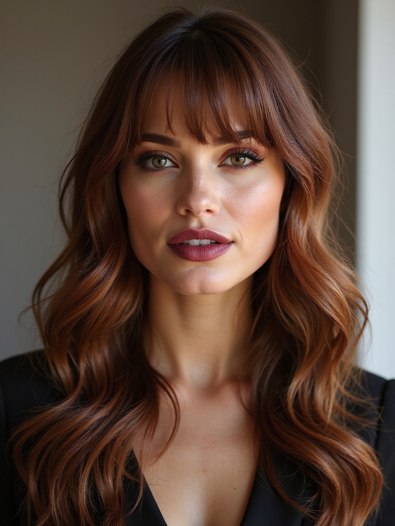 stunning long curtain bangs