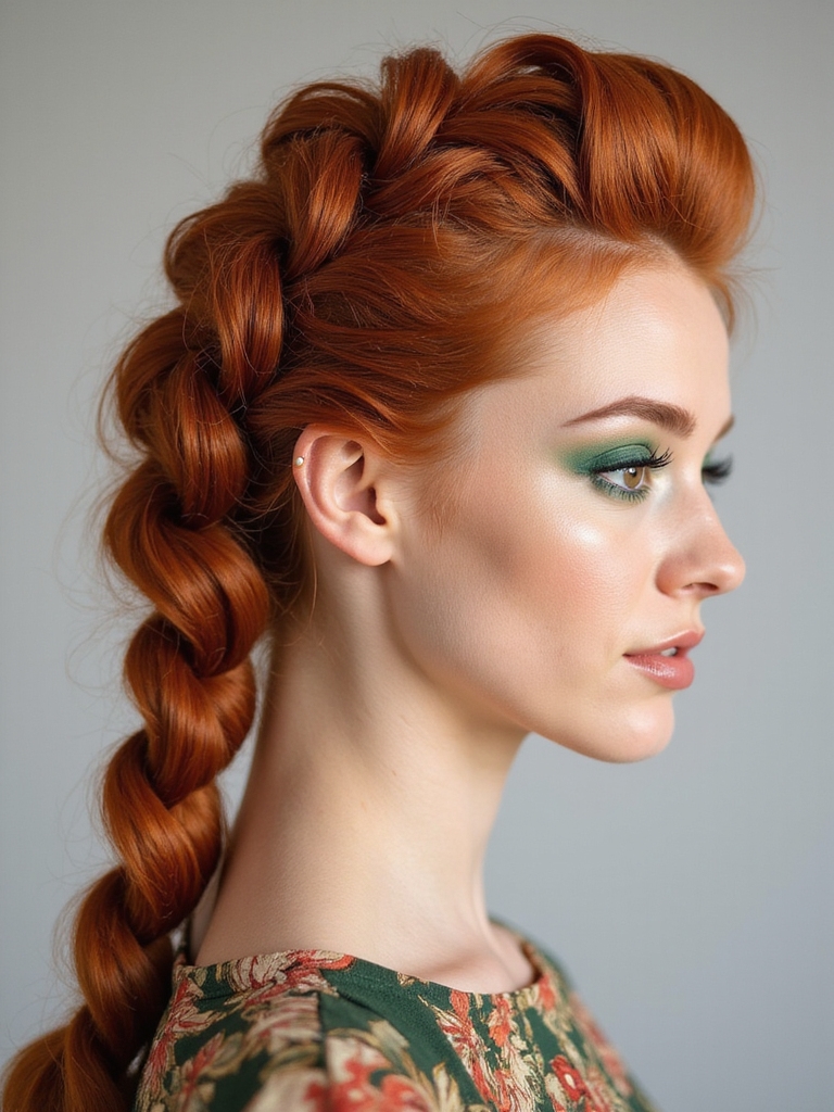 teased voluminous braided ponytail