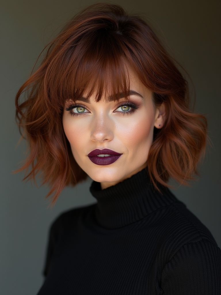 textured chin grazing curtain bob