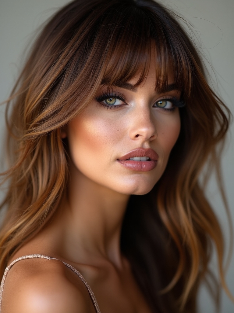 textured layered curtain bangs