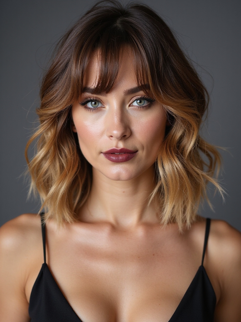 textured lob with bangs
