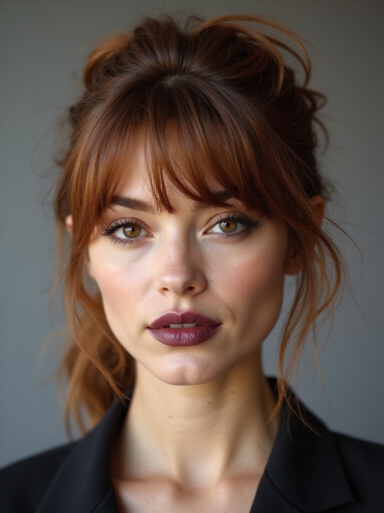 textured messy ponytail with fringe
