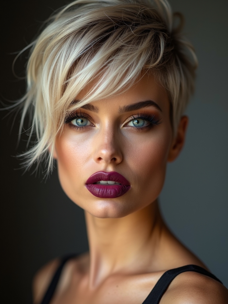 textured pixie with bangs