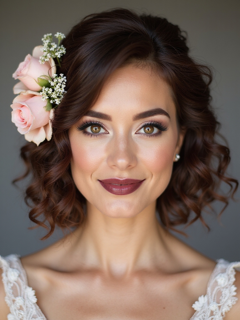 textured romantic updo with florals