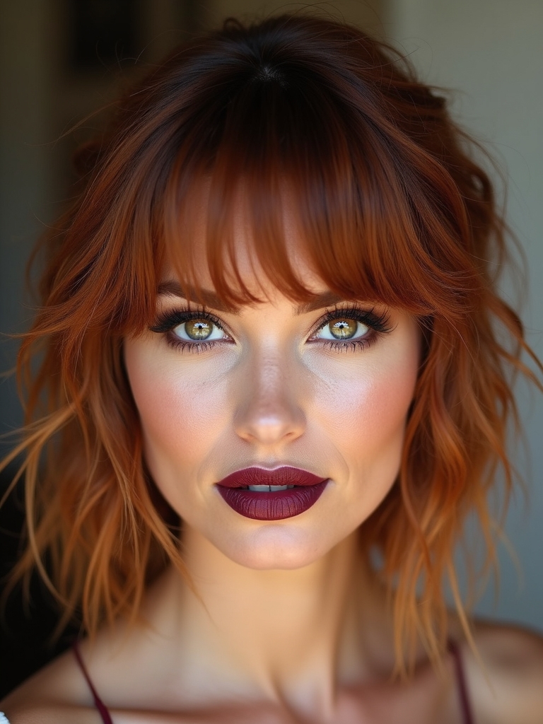 textured shag with curtain bangs