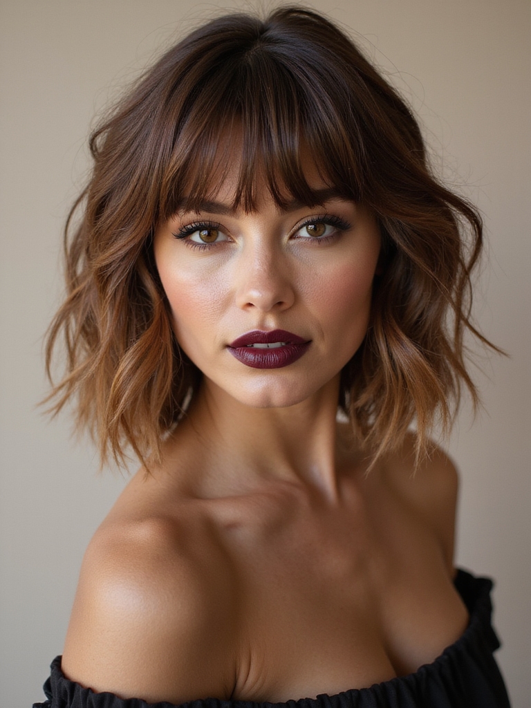 textured shag with curtain bangs