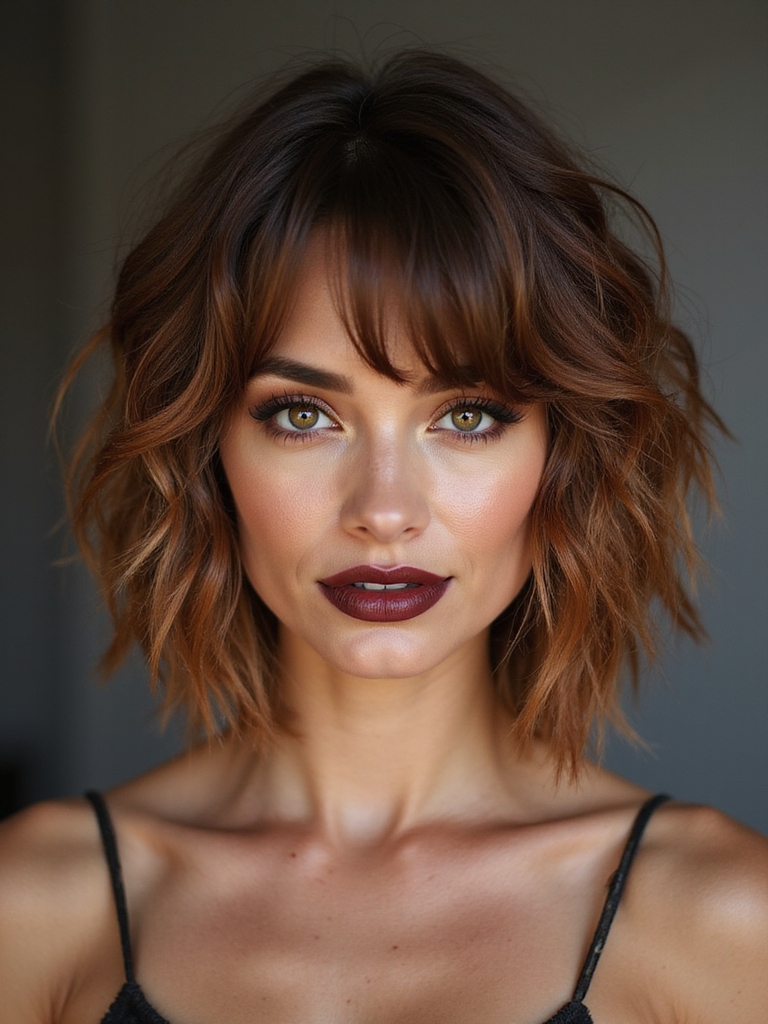 textured shaggy bob with bangs