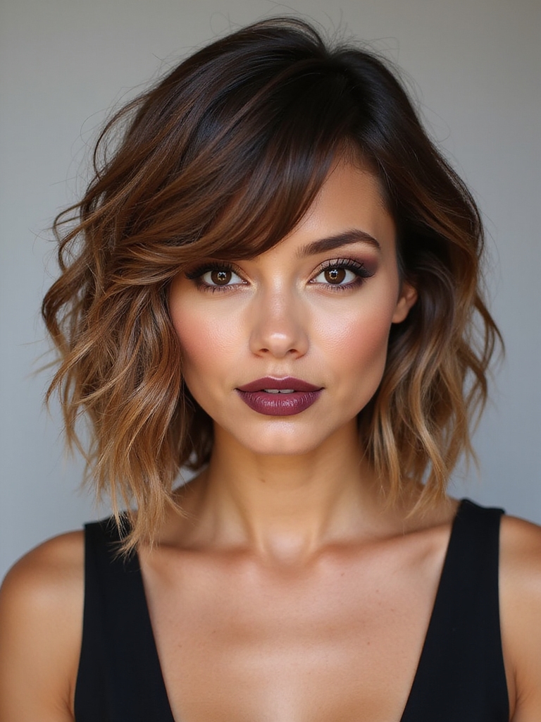 textured tousled bob with bangs