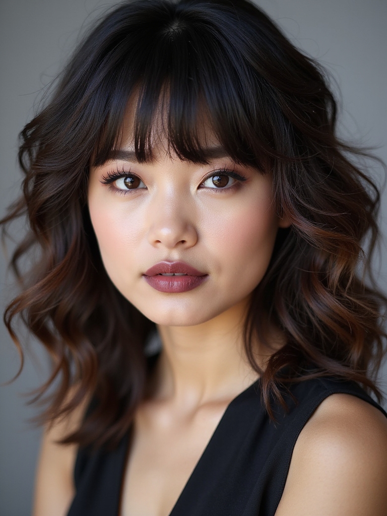 textured wispy bangs framing curls