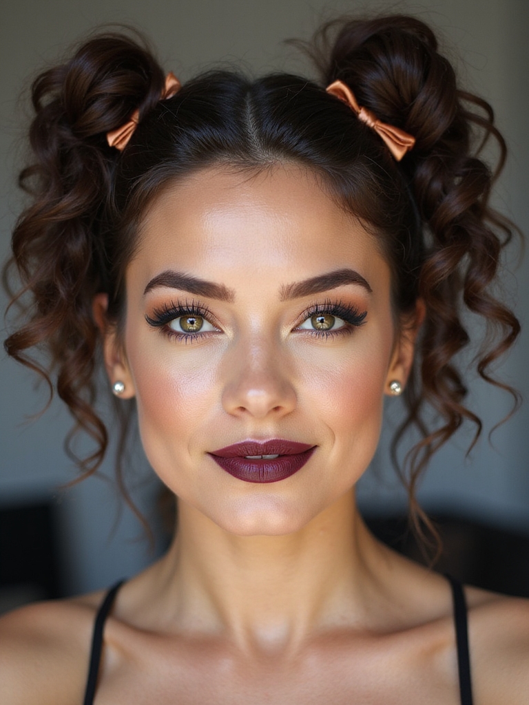 tiny bows on pigtails