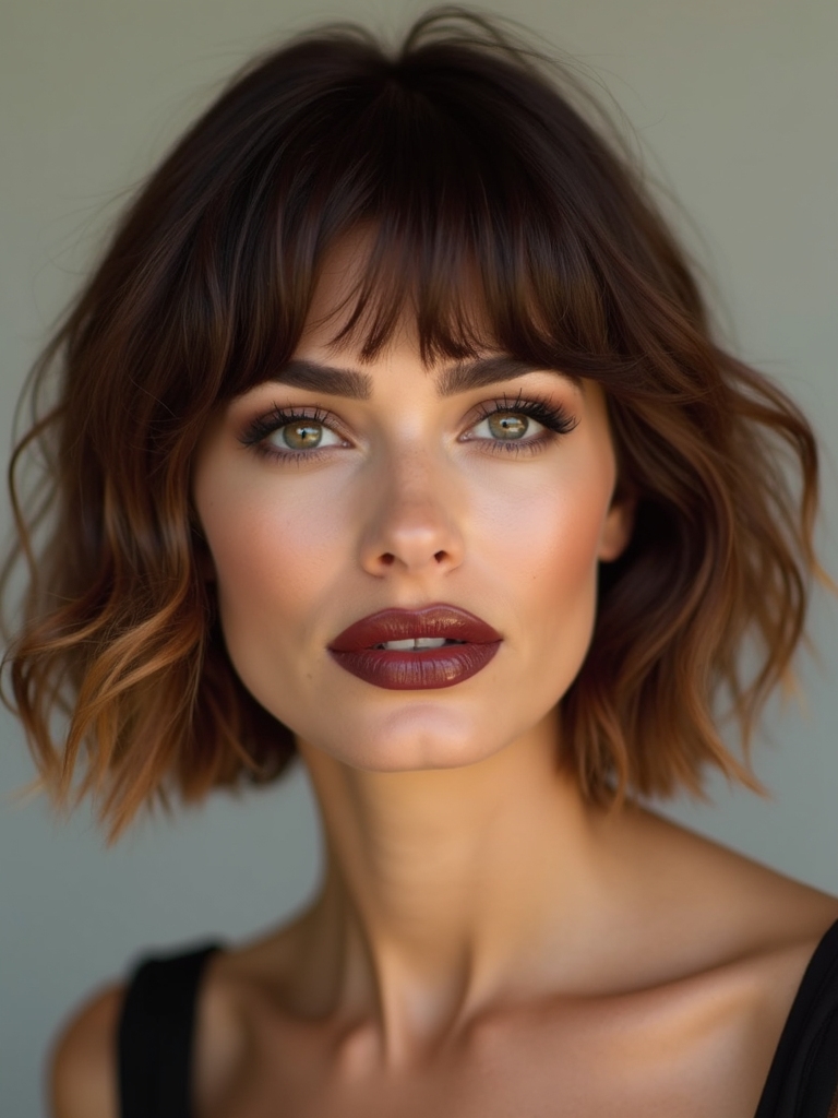 tousled bob with bangs