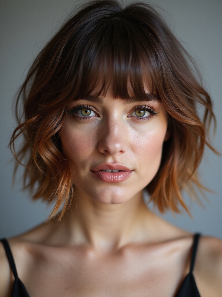 tousled graduated bob with fringe