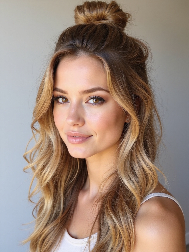 tousled half up messy knot