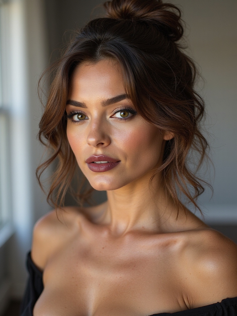 tousled low textured romantic bun