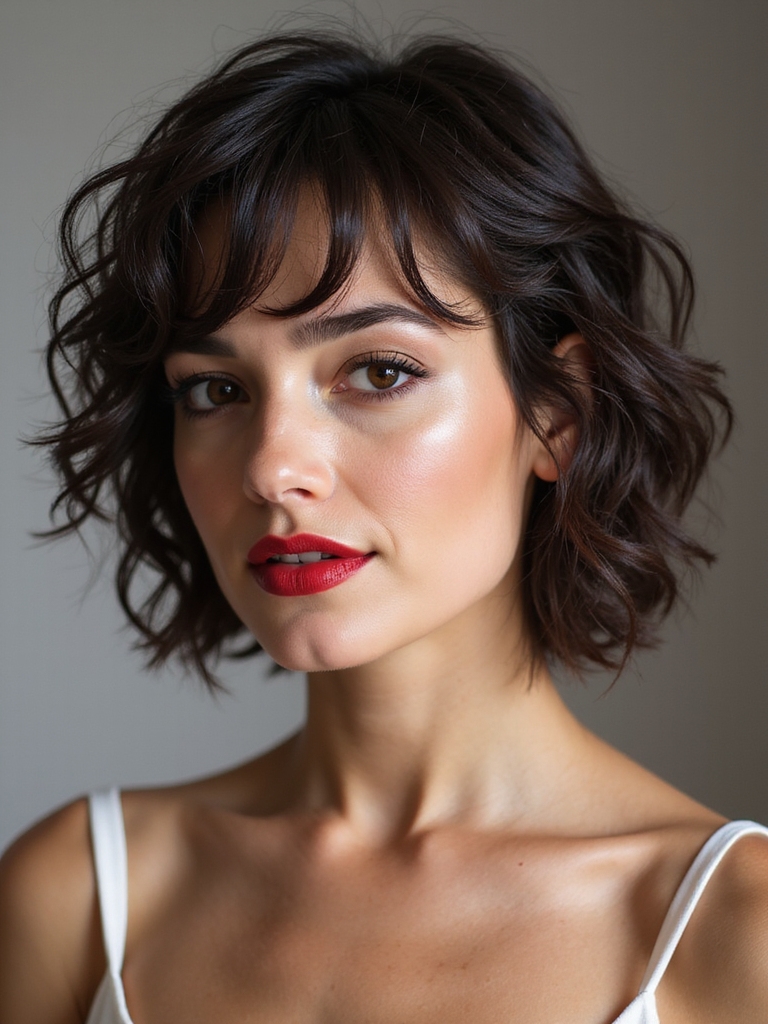 tousled wet look short bob