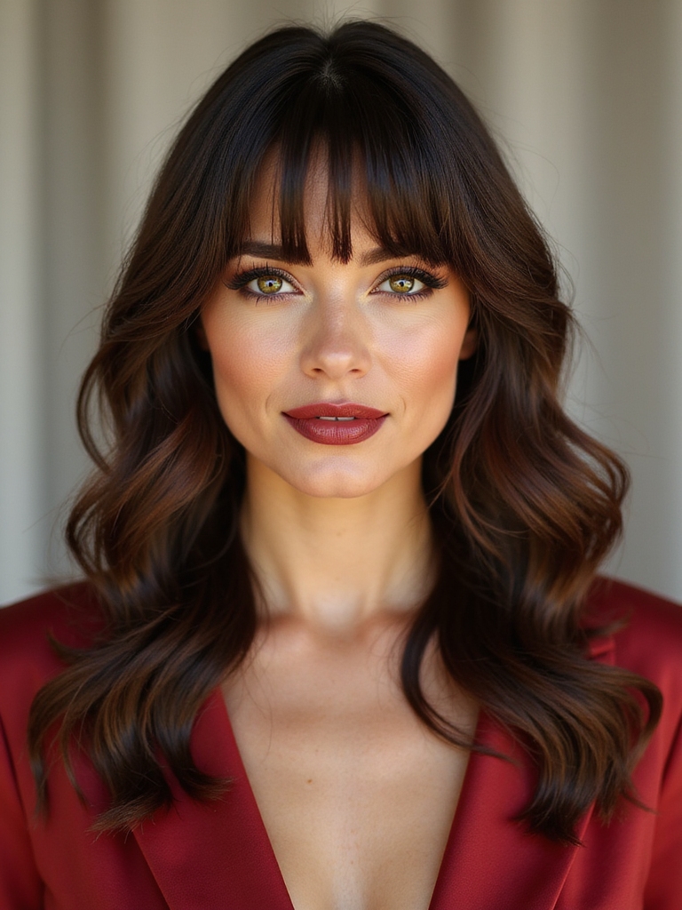 vintage inspired voluminous curtain bangs