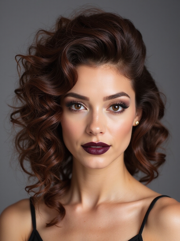 voluminous brushed back curly crown