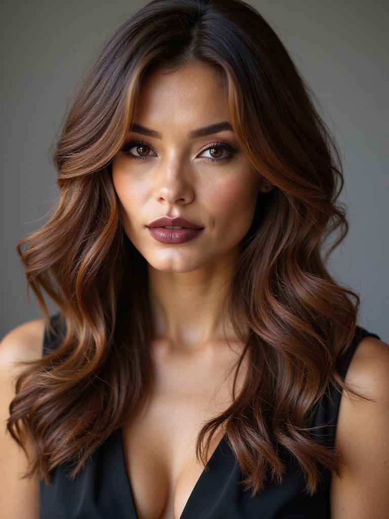 voluminous layered cut with bangs