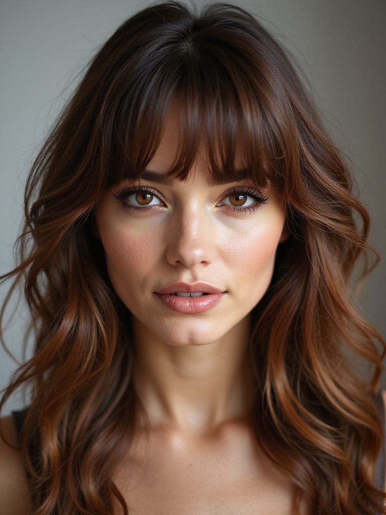 voluminous layered wolfcut with bangs