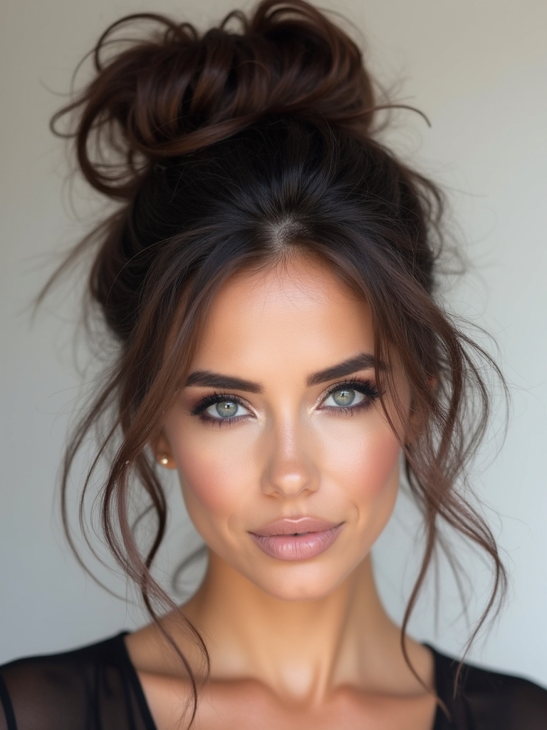 voluminous textured face framing bun