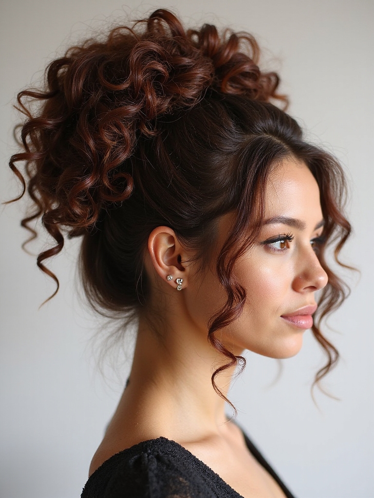 voluminous textured high curly bun