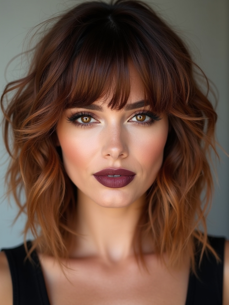 voluminous wolfcut with bangs