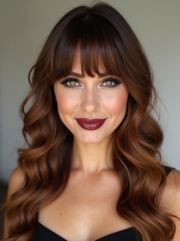 wavy mid length curtain bangs