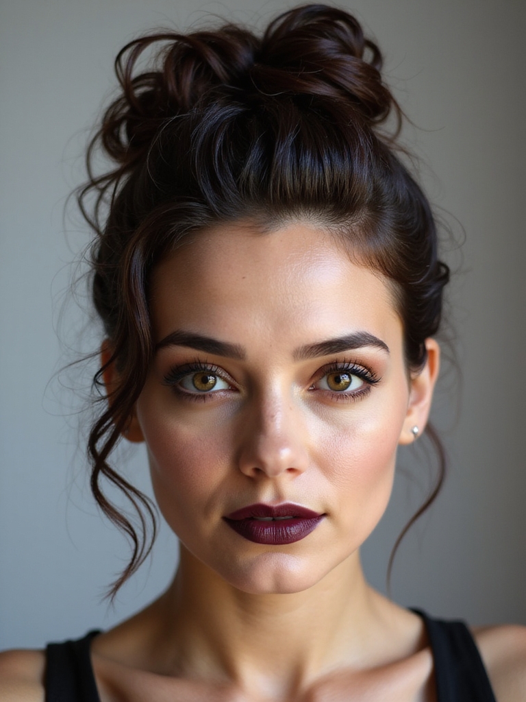 wet curly half up topknot