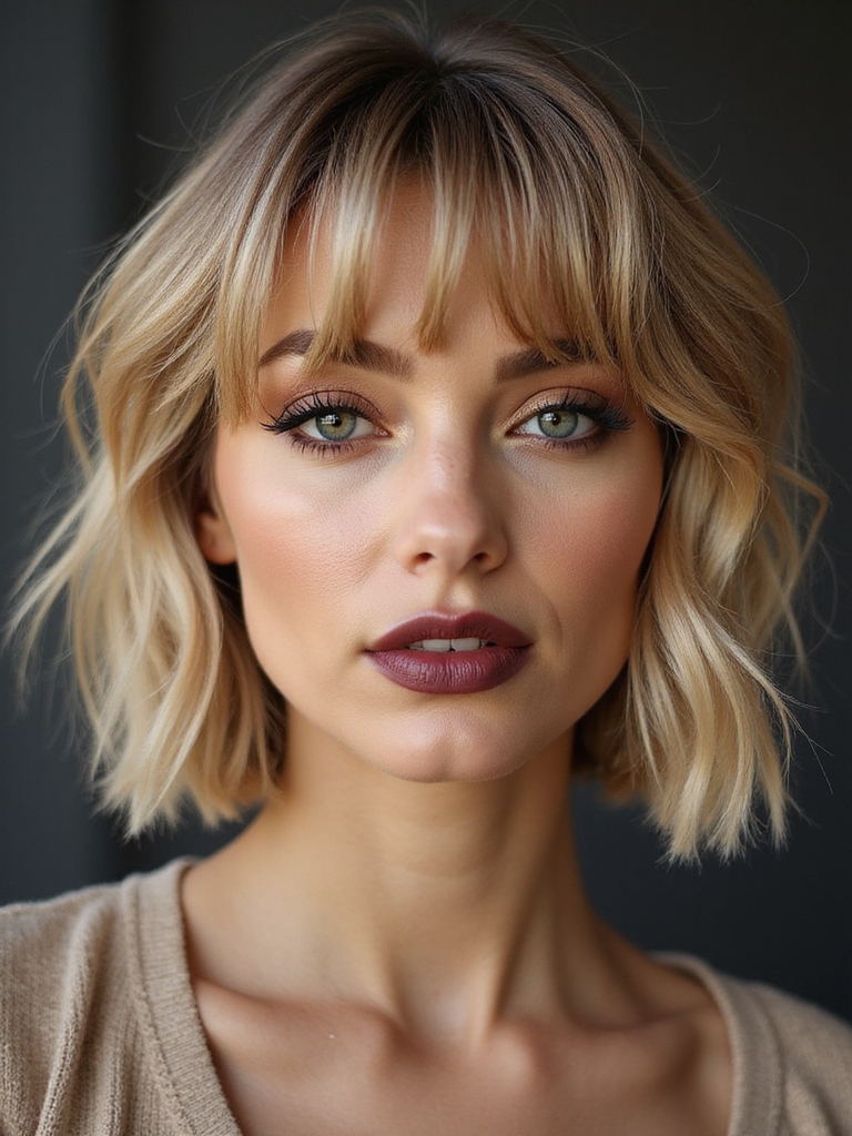 wispy bangs layered bob