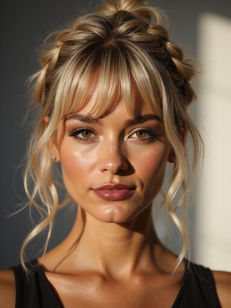 wispy bangs soften braided updos