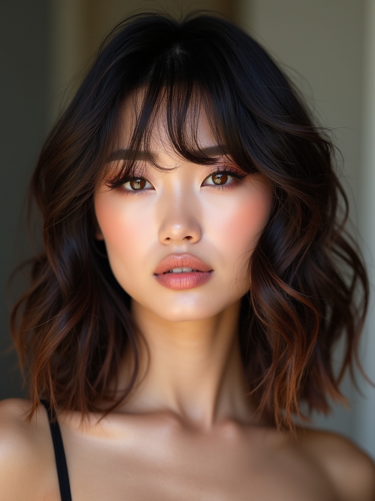 wispy curtain layered medium hair