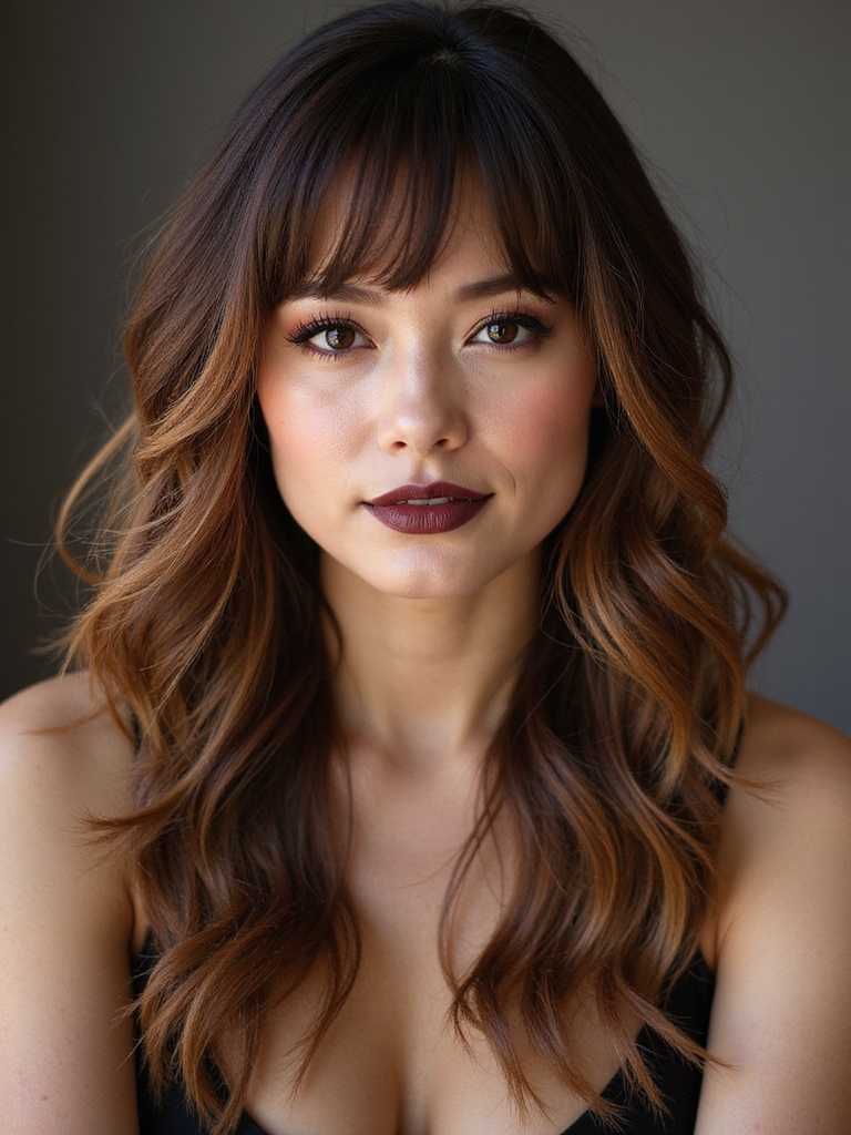 wispy face framing angled bangs