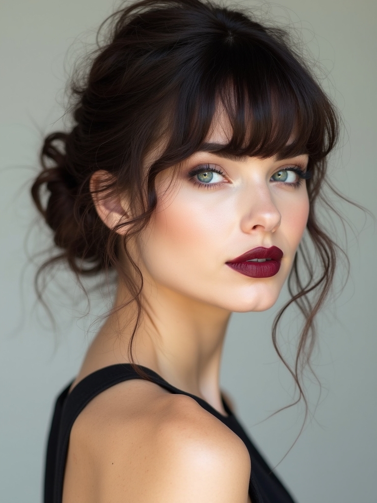 wispy micro bangs chignon