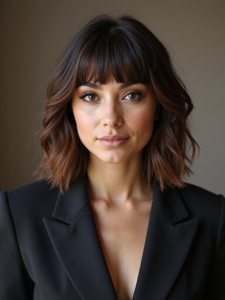 wolfcut with blunt bangs