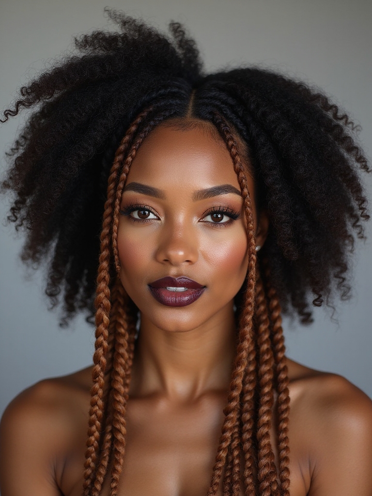 zigzag part braids showcasing curls