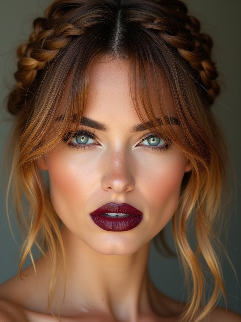 braided bangs pinned to side