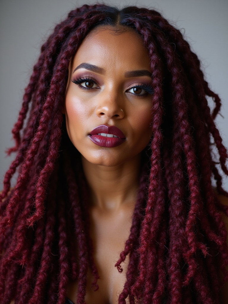 burgundy beaded faux locs