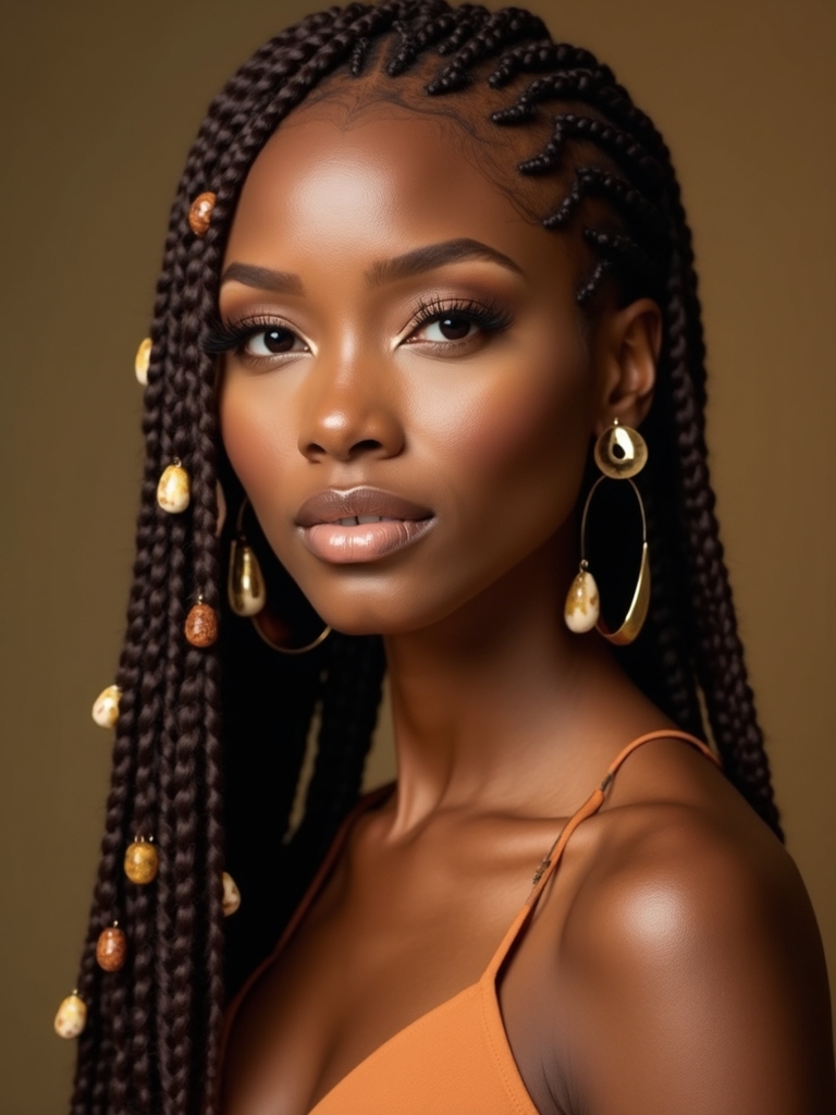 center part fulani braids with beads