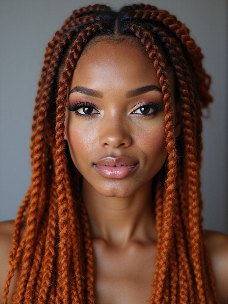 chunky copper highlighted knotless braids