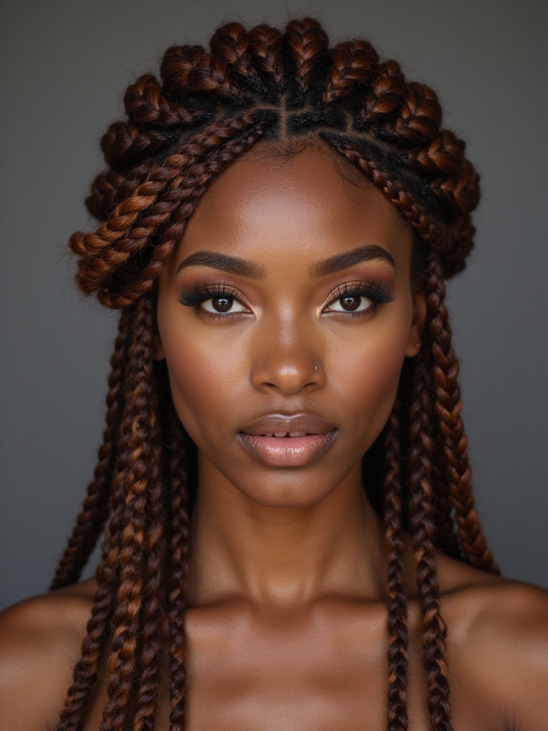 curly ended box braid crown