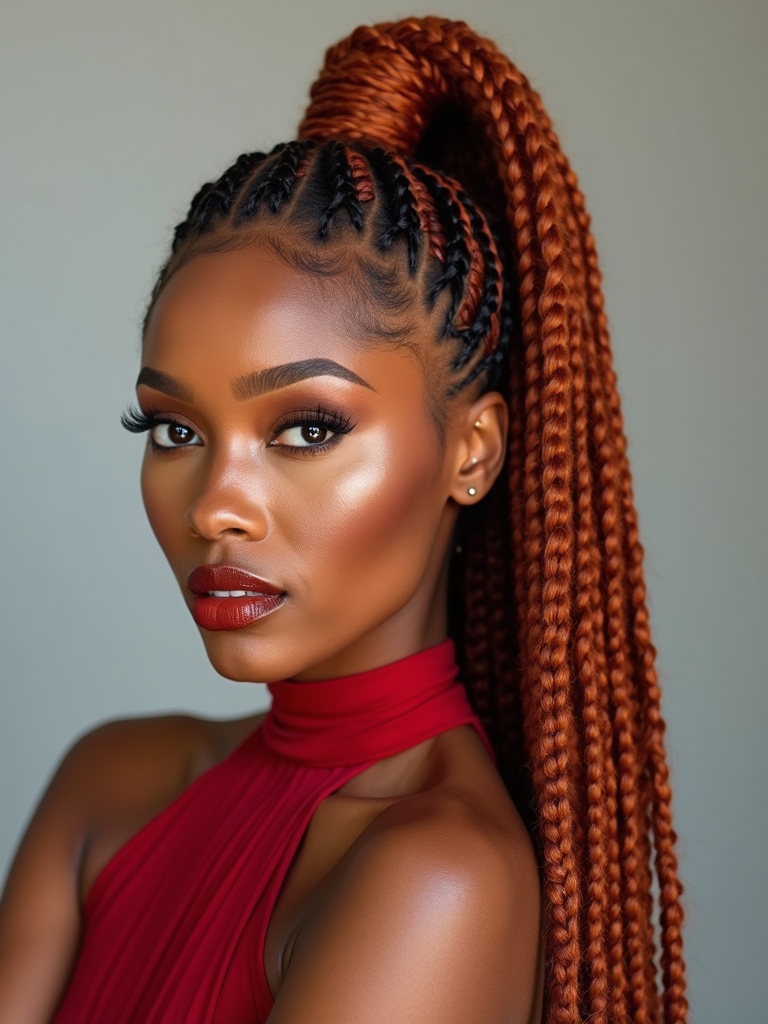 ginger box braids ponytail