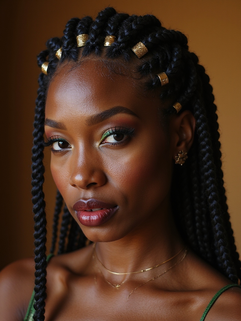 gold threaded cornrows with cuffs