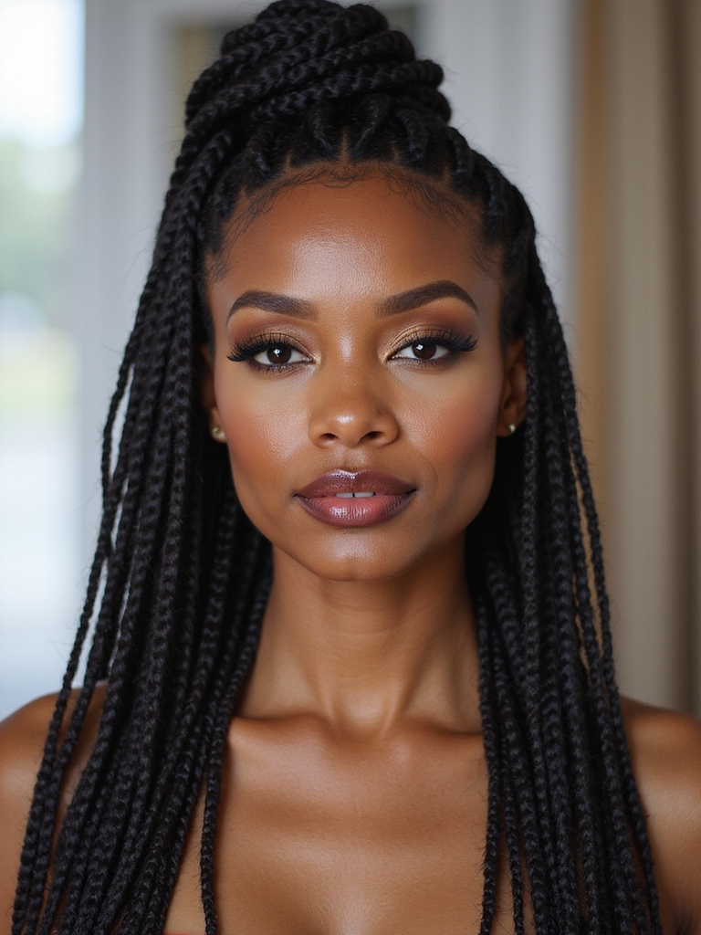 half up topknot box braids