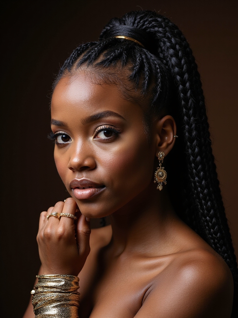 high pony metallic fulani braids